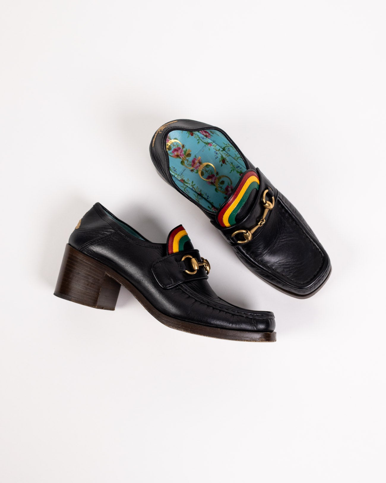 Gucci Black Slip-On Loafers with Multicolor Embroidered Logo GUCCI Jordaan Floral Embroidered Brocade Horsebit Loafers EU  main image 4